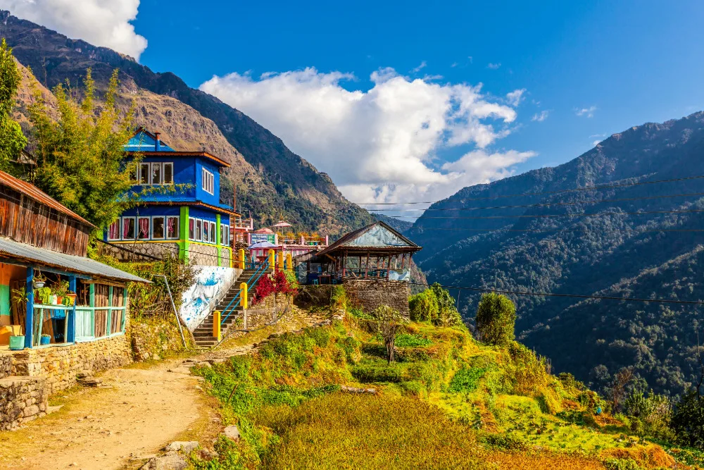 Bergdorf am Poon Hill Trek in der Annapurna-Region in Nepal.